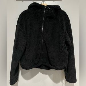 PINK hooded cropped full-zip teddy jacket